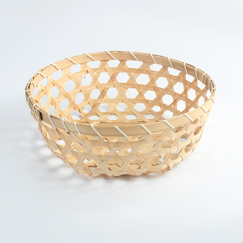 Round Perforated Woven Bamboo Basket 25.5×8cm