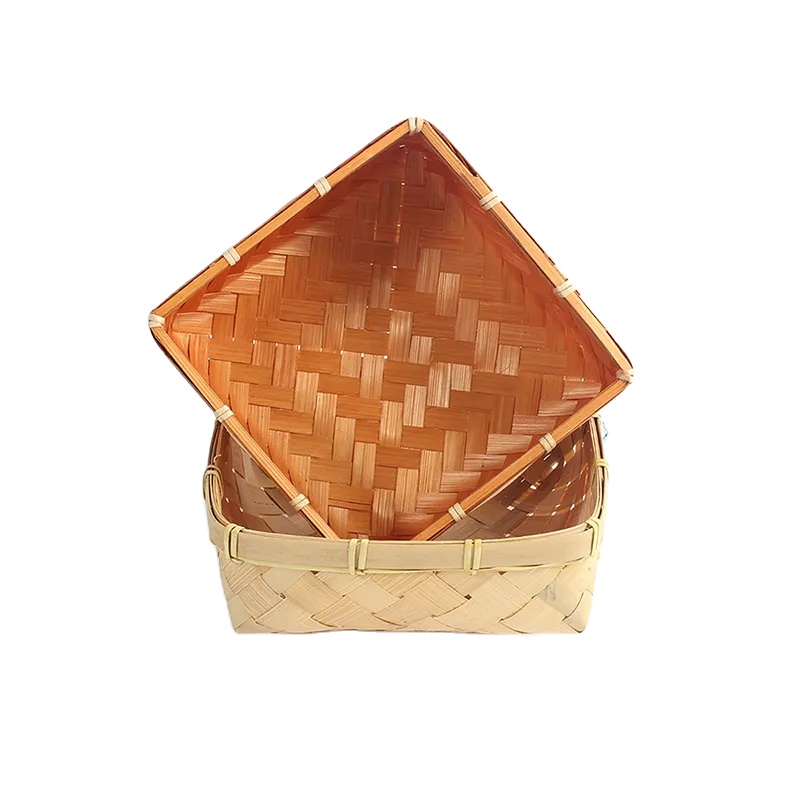 Square straight grain non-hole bamboo basket 18×18×7cm