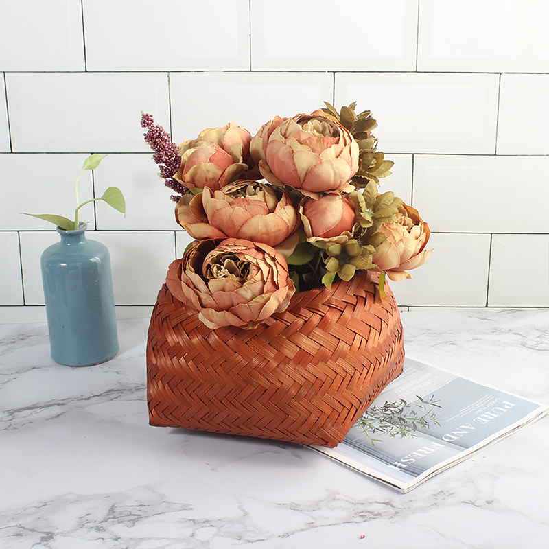 Tall non-porous woven bamboo basket 19&times;17&times;15cm