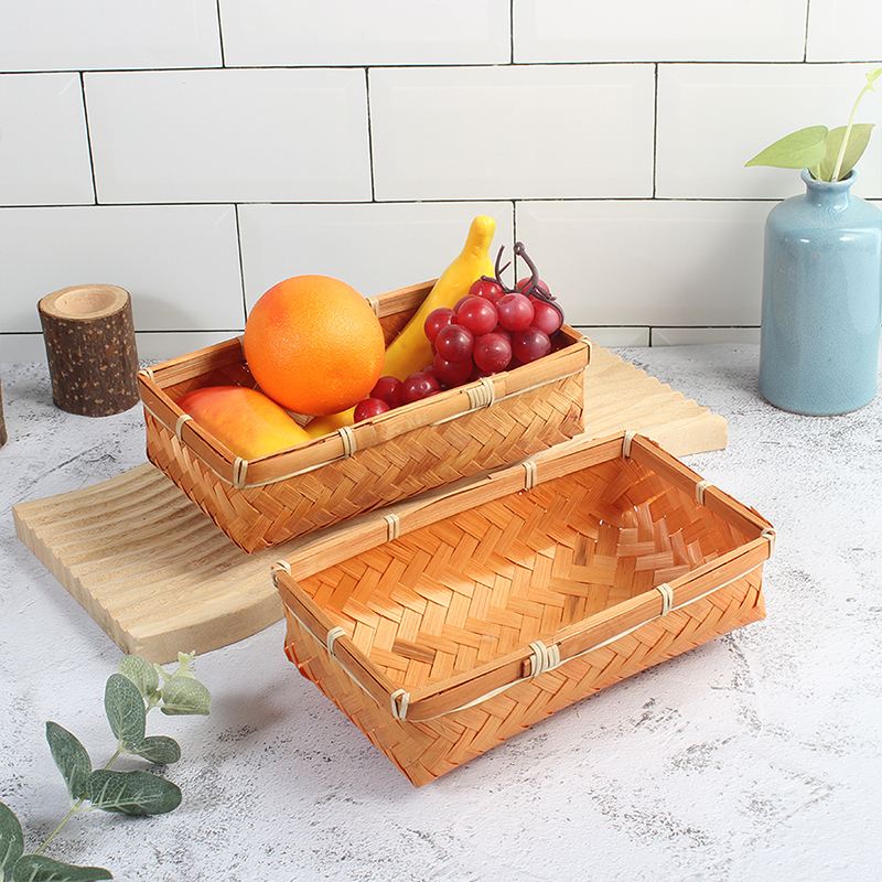 Rectangular straight grain non-porous bamboo basket 20×14.5×3.5cm