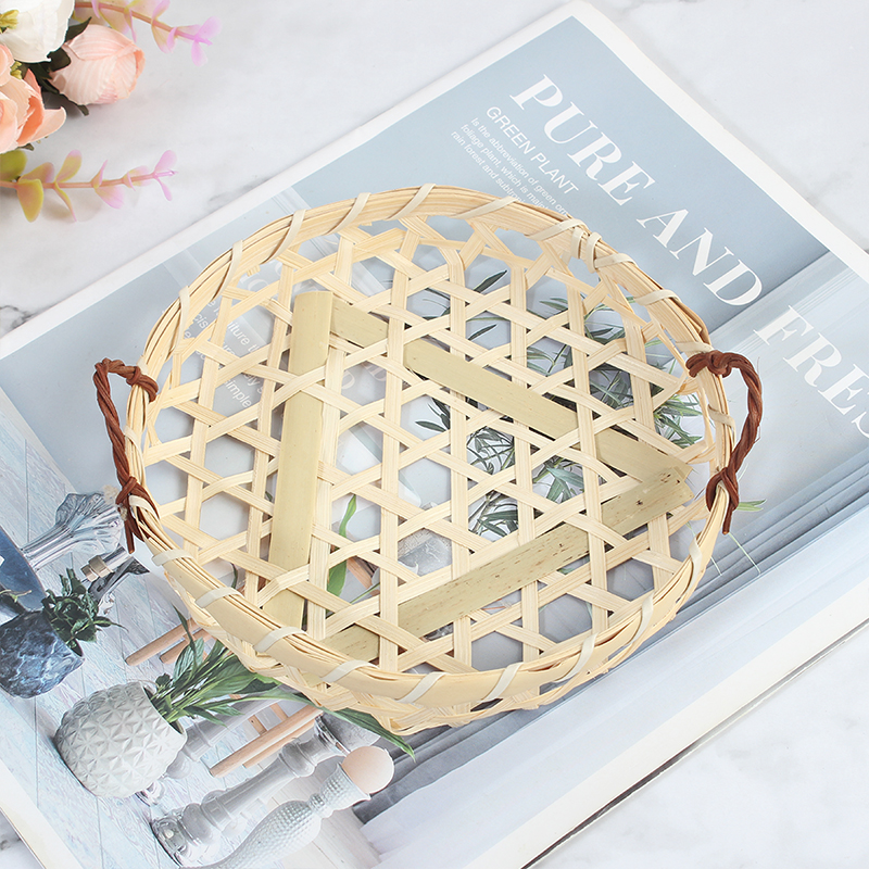 Low double handle bamboo basket 15×3cm
