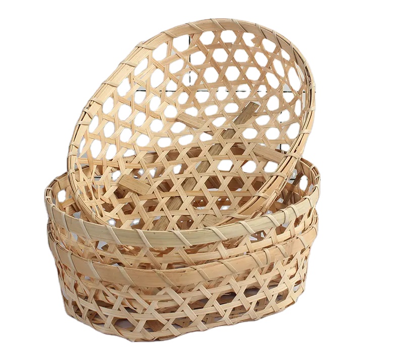 Square Perforated Woven Bamboo Basket 22×17×7.5cm