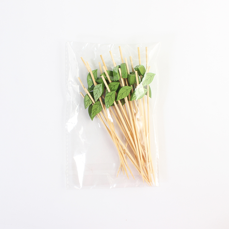 Bamboo fruit sticks-green leaves