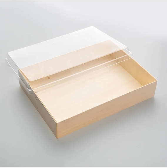 Folding Wooden Food Box 9.2"x7"x1.8" with PET lid