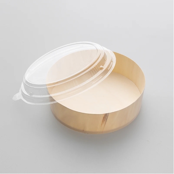 Round Wooden Bento box 6"x1.8" with PET Lid