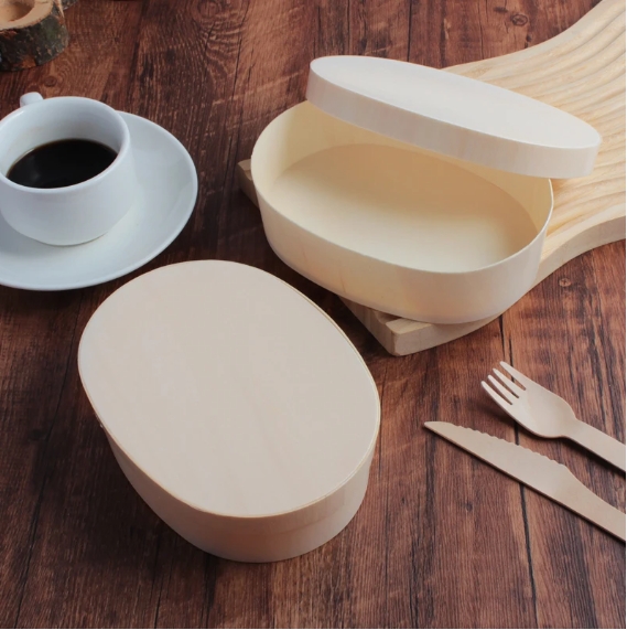 Oval Wooden Bento box 7.5"x5.5"x1.8" with Wood Lid