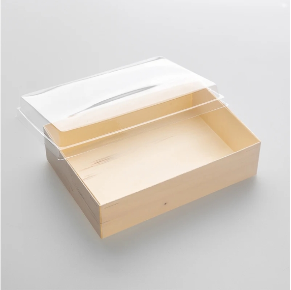 Folding Wooden Food Box 6.8"x4.9"x1.7" with PET Lid
