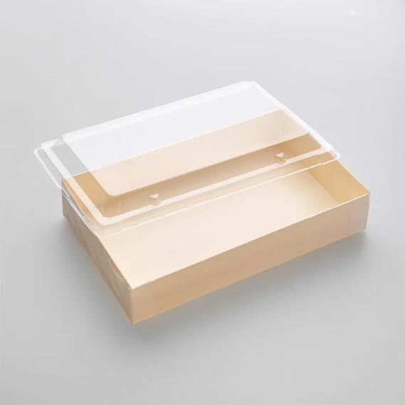 Folding Wooden Lunch Box 8"x4.8"x1.5" with PET Lid