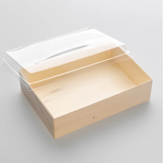 Folding Wooden Food Box 7.28"x5.3"x1.8" with PET lid