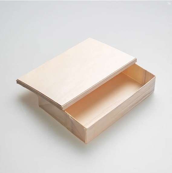 Folding Wooden Lunch Box 6.8"x4.5"x1.5" with Wood Lid