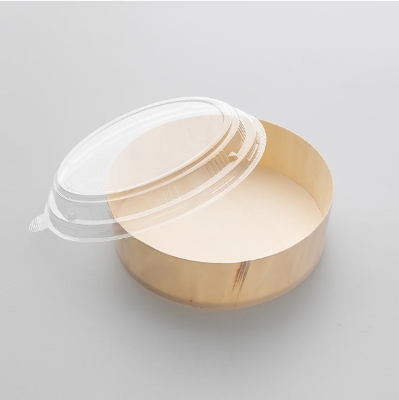 Round Wooden Bento box 6"x2.4" with PET Lid