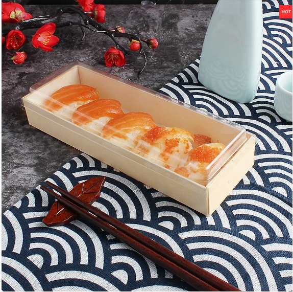 Collapsible Wooden Sushi Box with Transparent Lid